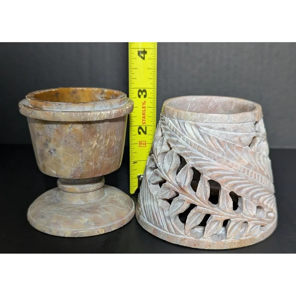 Carved Stone Tealight/Votive Candle‎ Holder and Shade Tones of Browns & Pinks 6